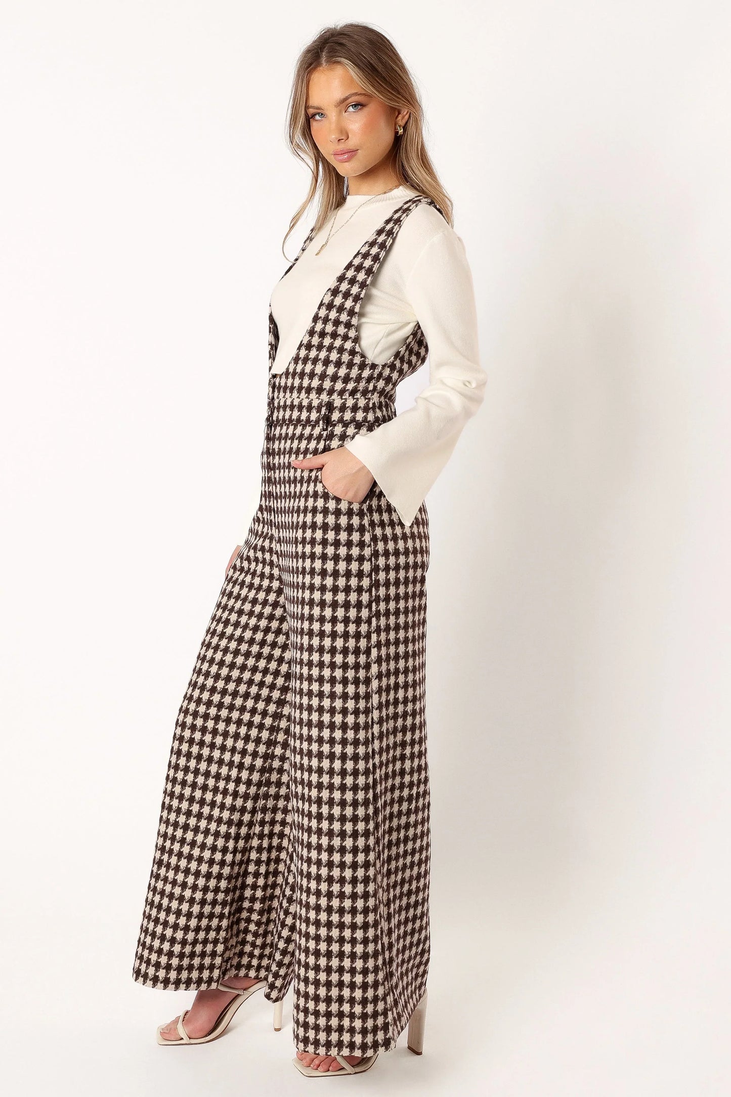 Jackson Jumpsuit Tan Houndstooth