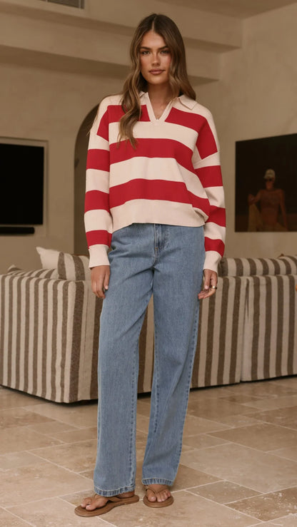 Kodi Sweater Red Beige Stripe