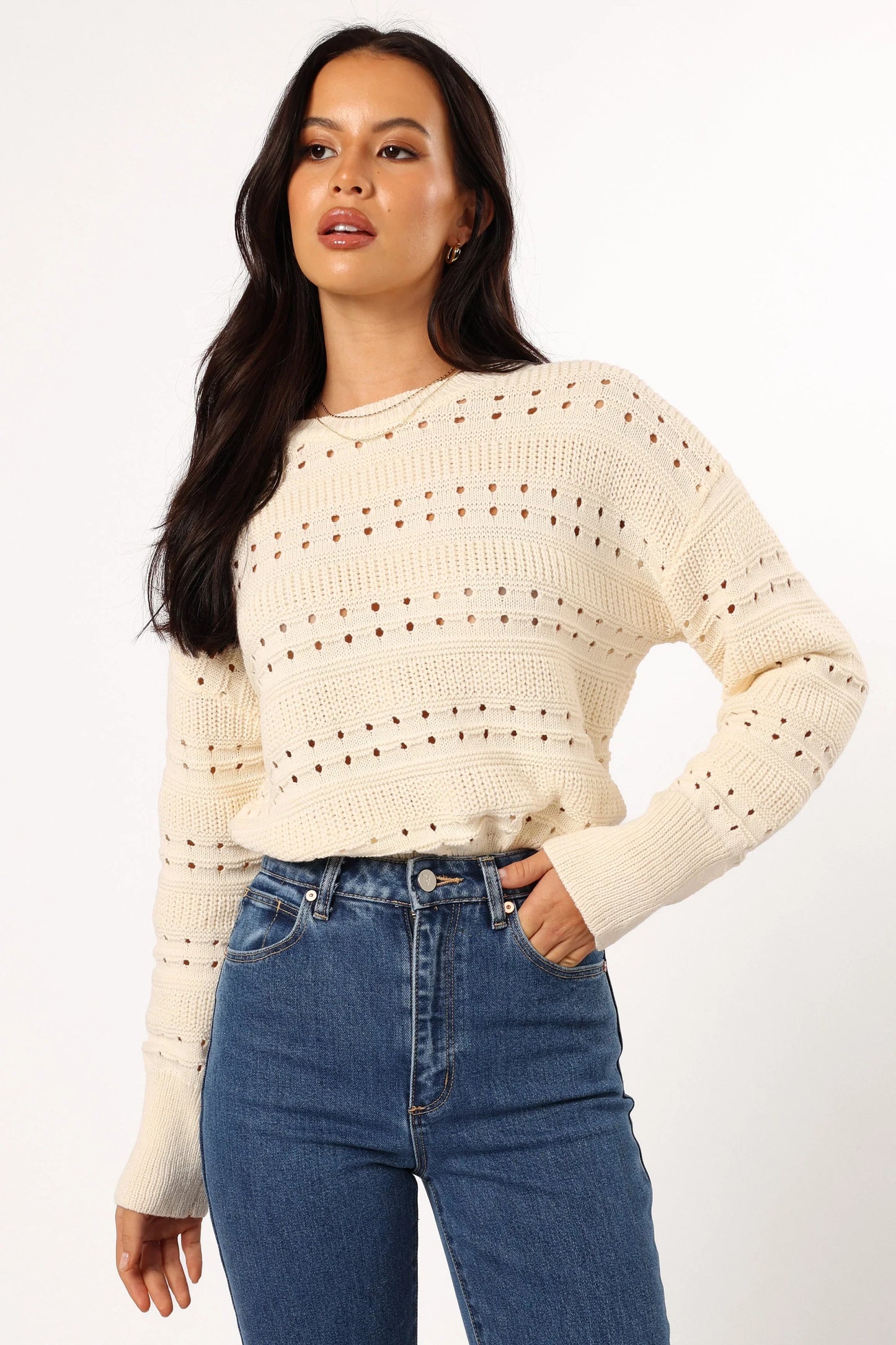 Watton Stripe Knit Sweater Cream