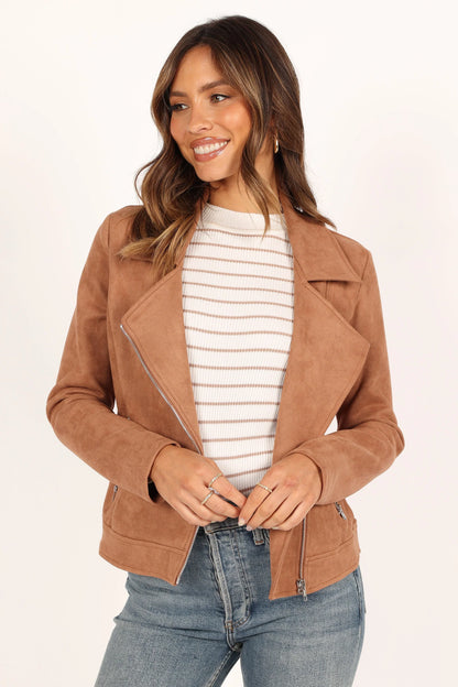 Spencer Faux Suede Moto Jacket Tan