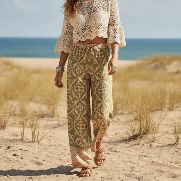 Boho Olive Sage Wide Leg Pants