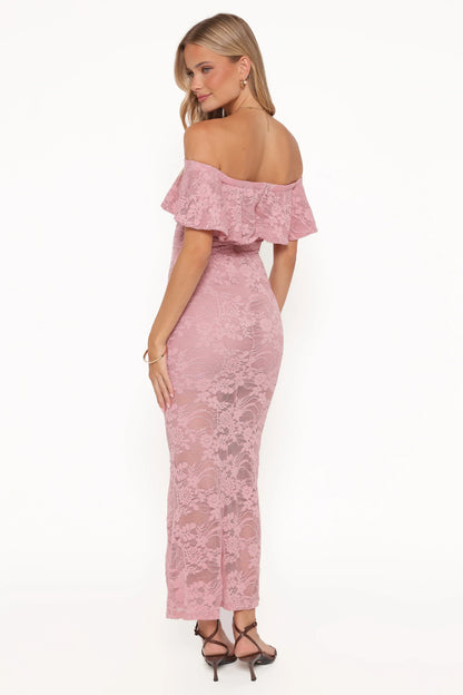 Mirelle Off Shoulder Lace Maxi Dress Pink