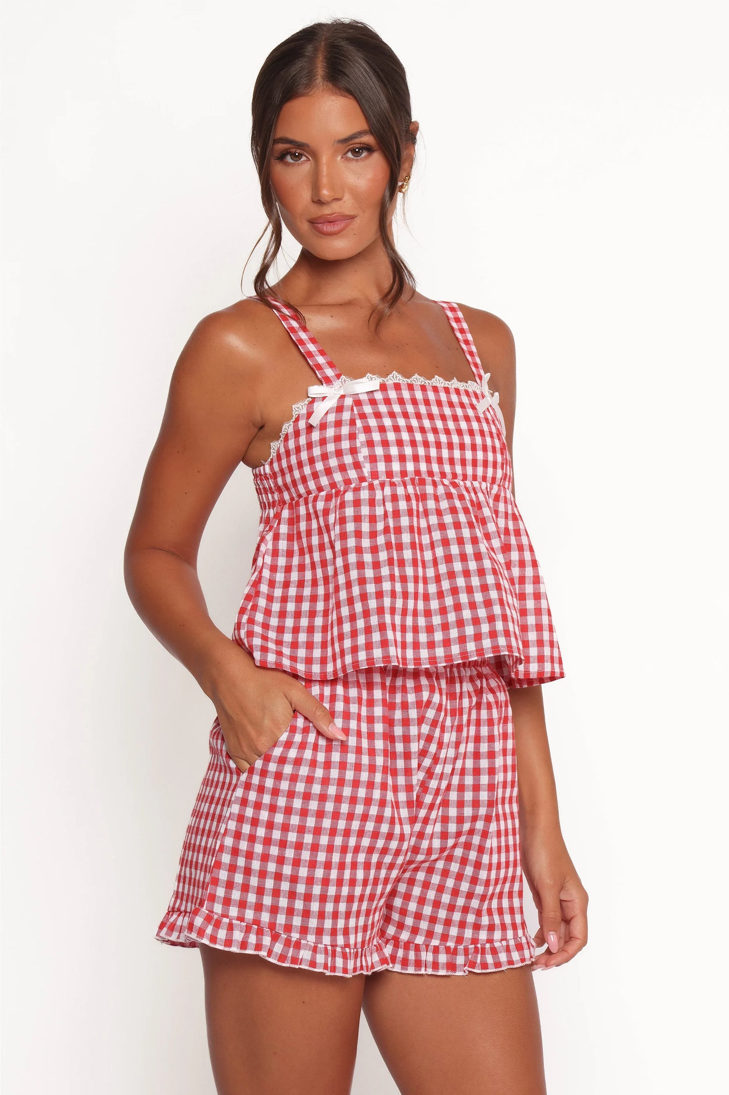 Isidore Gingham Short Set Red