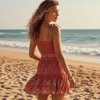 Red Floral Crop Top Mini Skirt Set