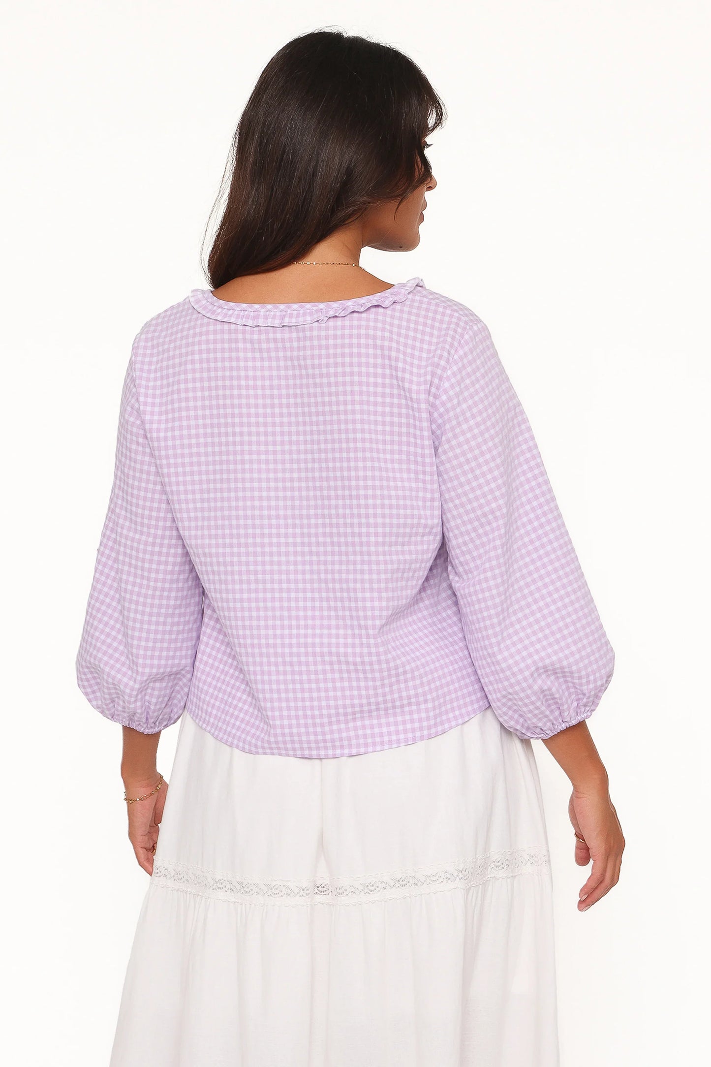 Fainche Front Tie Top Lilac Gingham