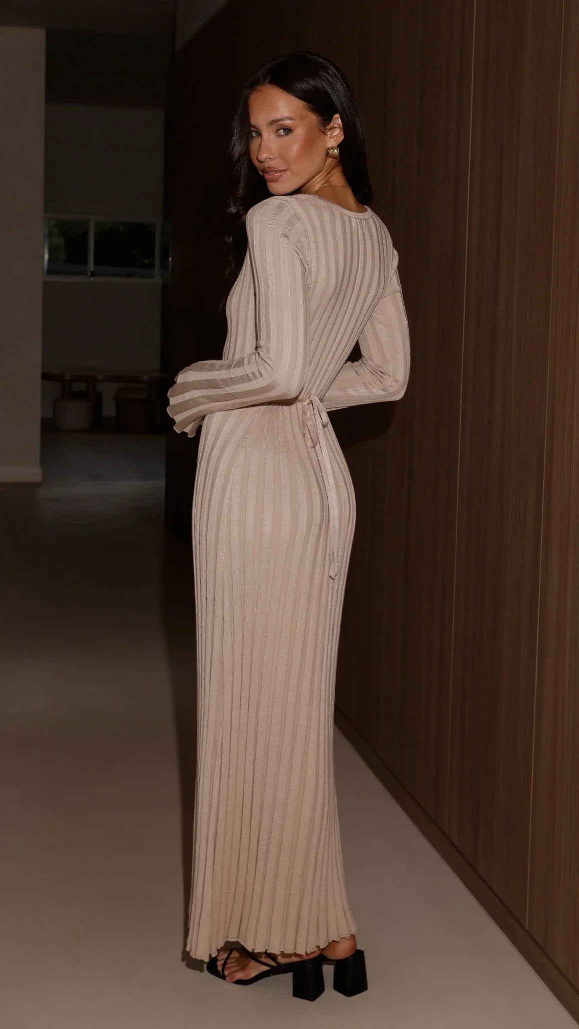 Cyra Long Sleeve Maxi Dress Beige