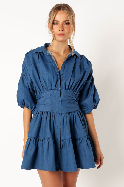 Francis Long Sleeve Mini Dress Blue Denim