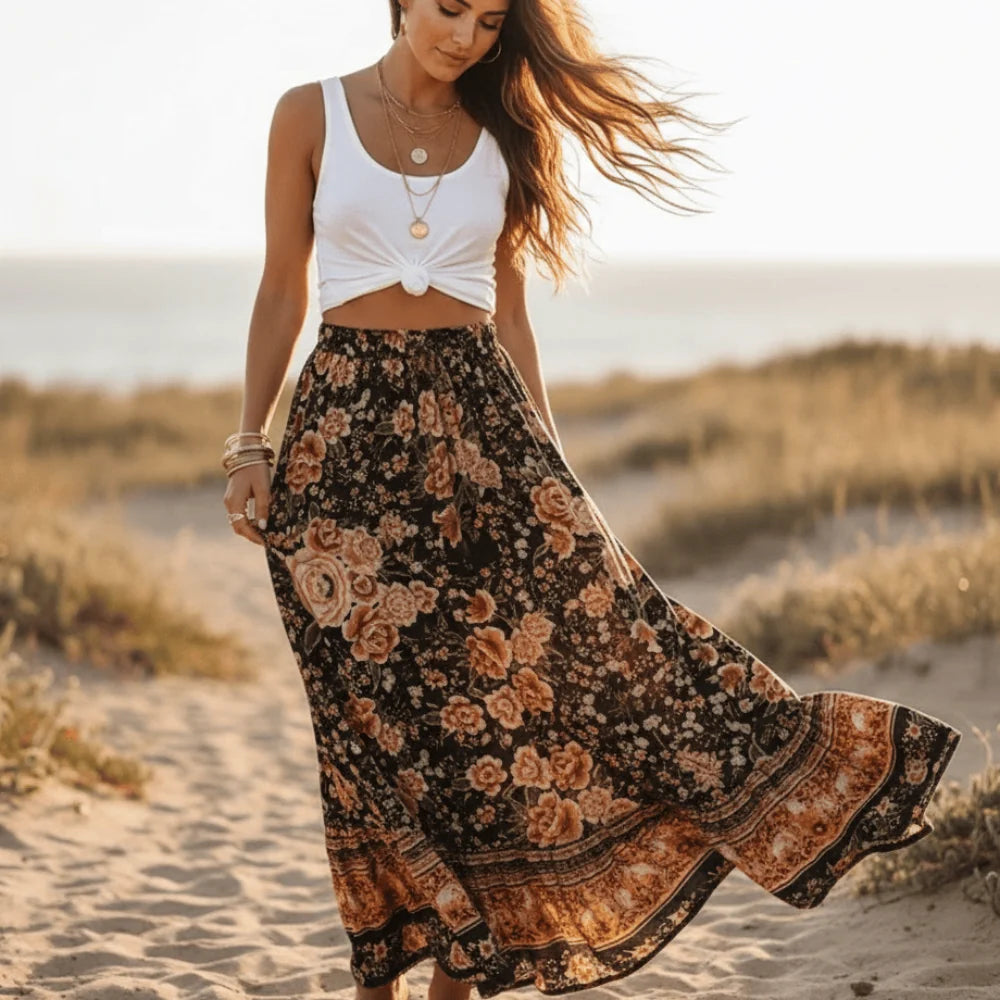 Vintage Floral Bohemian Maxi Skirt
