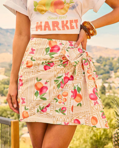 Citrus Shine Wrap Cover Up Fruit Print Mini Skirt