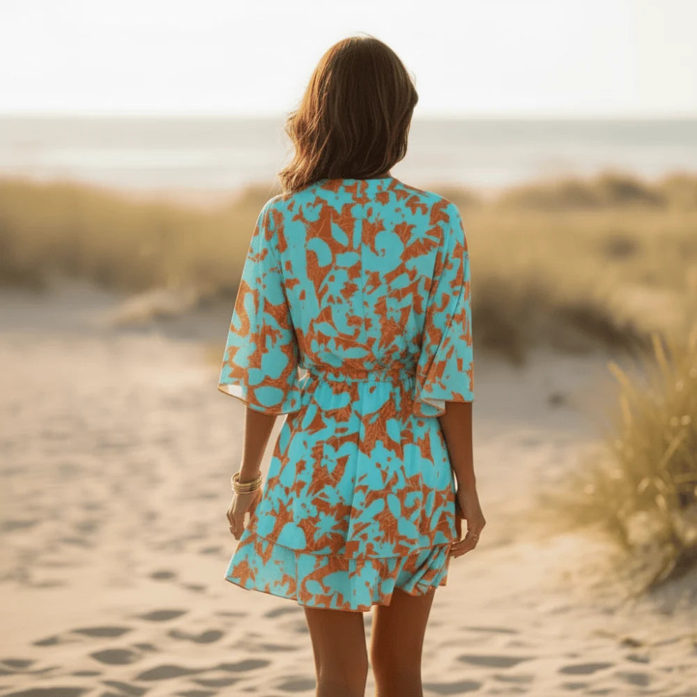 Boho Blue Orange Mini Dress