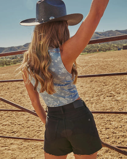 Rio Rose Denim Floral Vest Top
