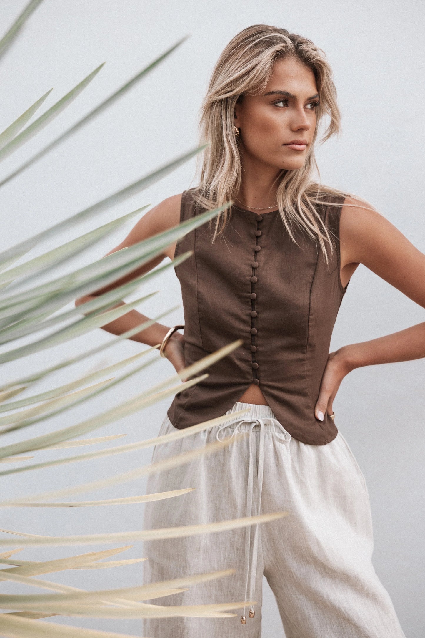 Daniella Linen Vest Chocolate Brown