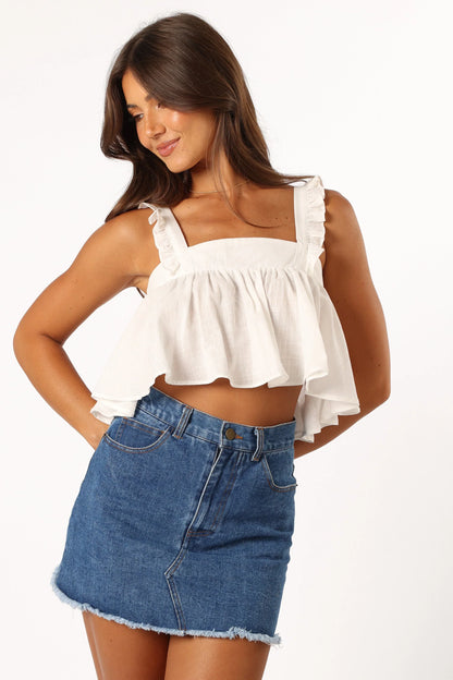 Raye Ruffle Strap Top White