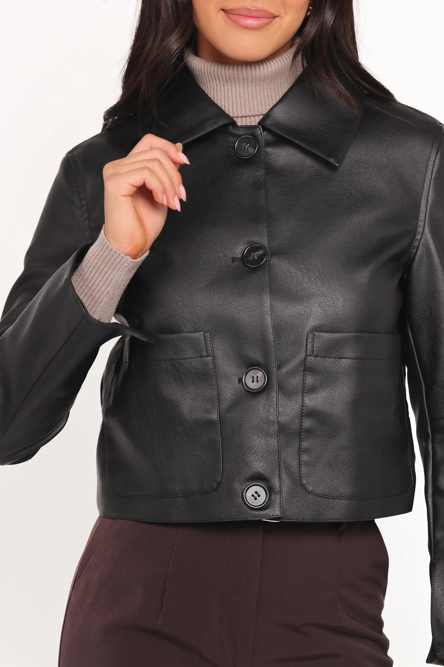 Hope Crop Faux Leather Jacket Black