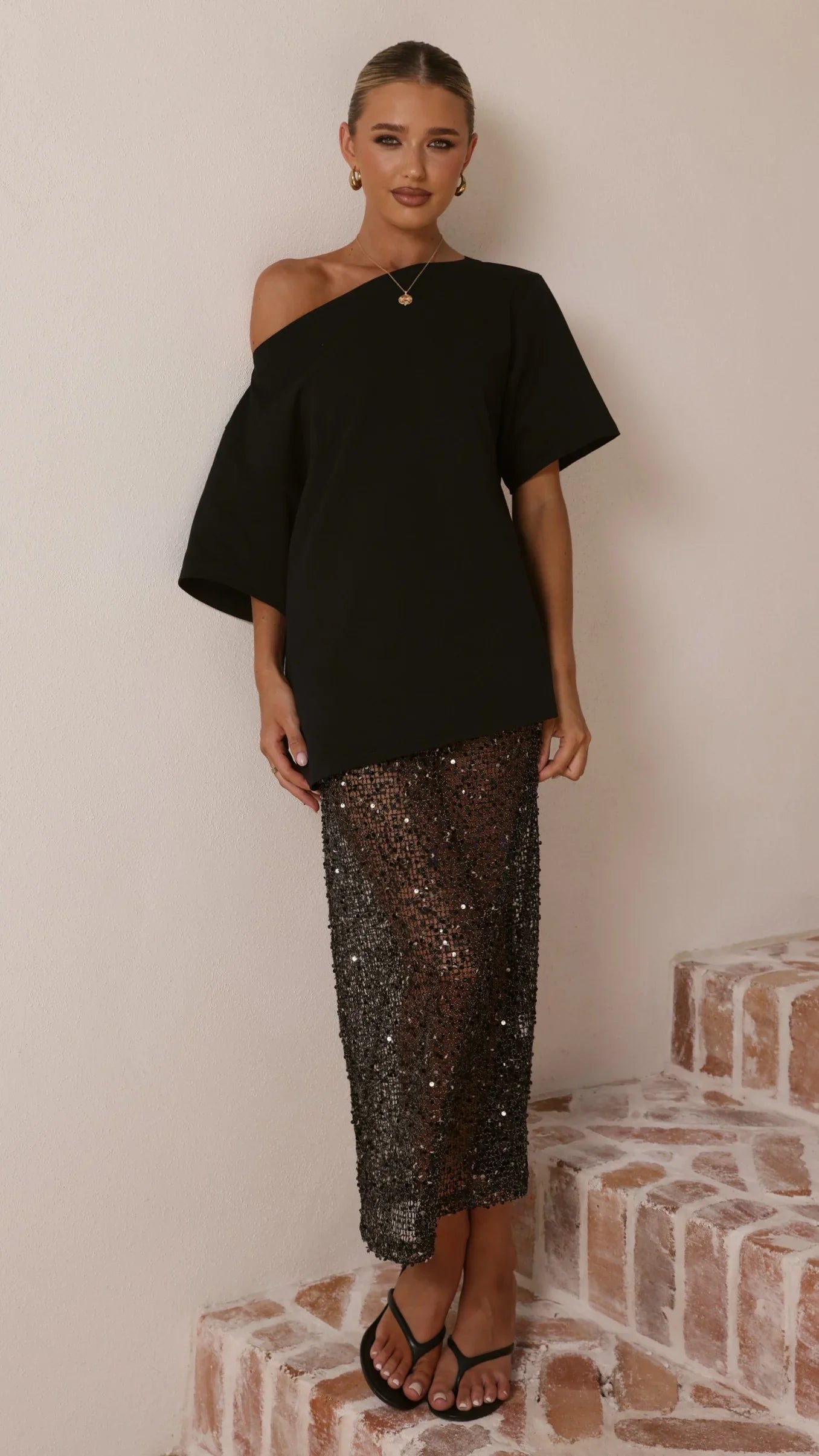 Verlo Sequins Maxi Skirt Black