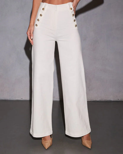 Loranne High Waisted Button Accent Flare Pants