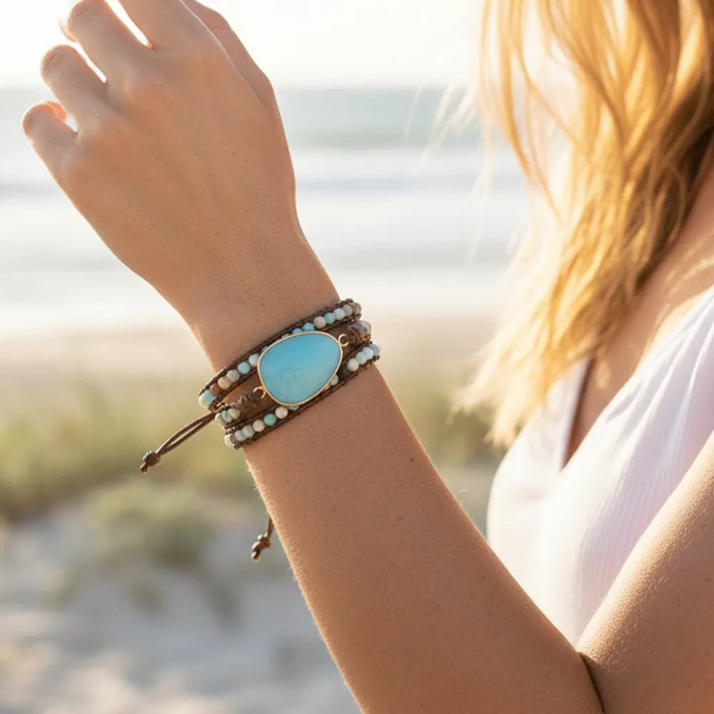 Boho Beaded Stone Wrap Bracelet