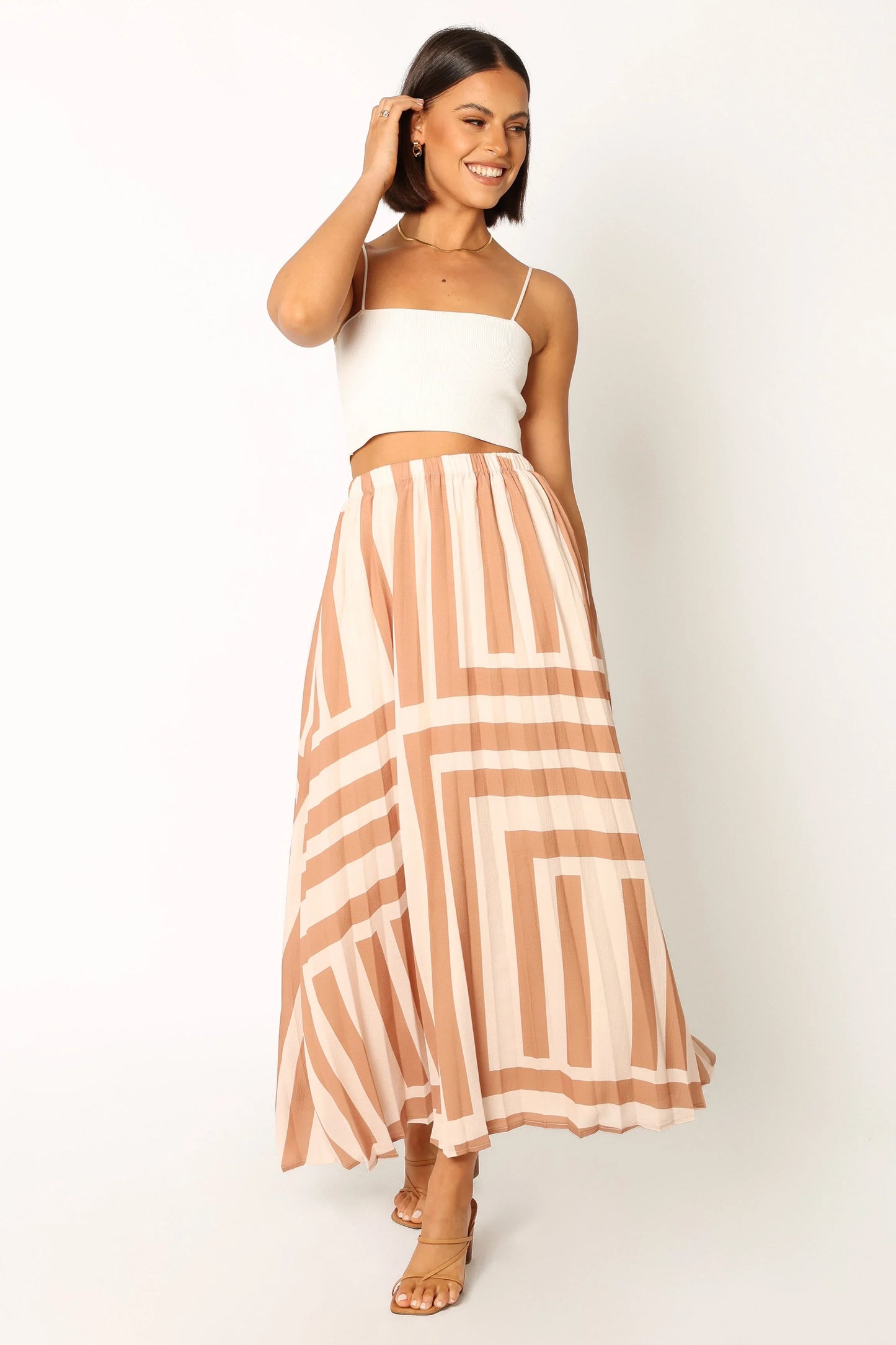 Elke Pleat Midi Skirt Tan