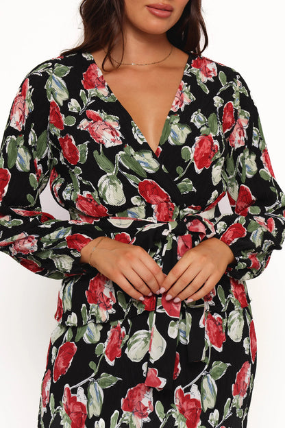 Minelli Pleat Top Black Rose