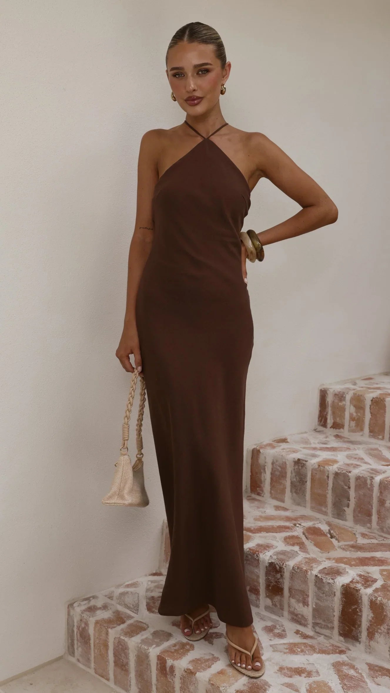 Chiara Linen Maxi Dress Chocolate