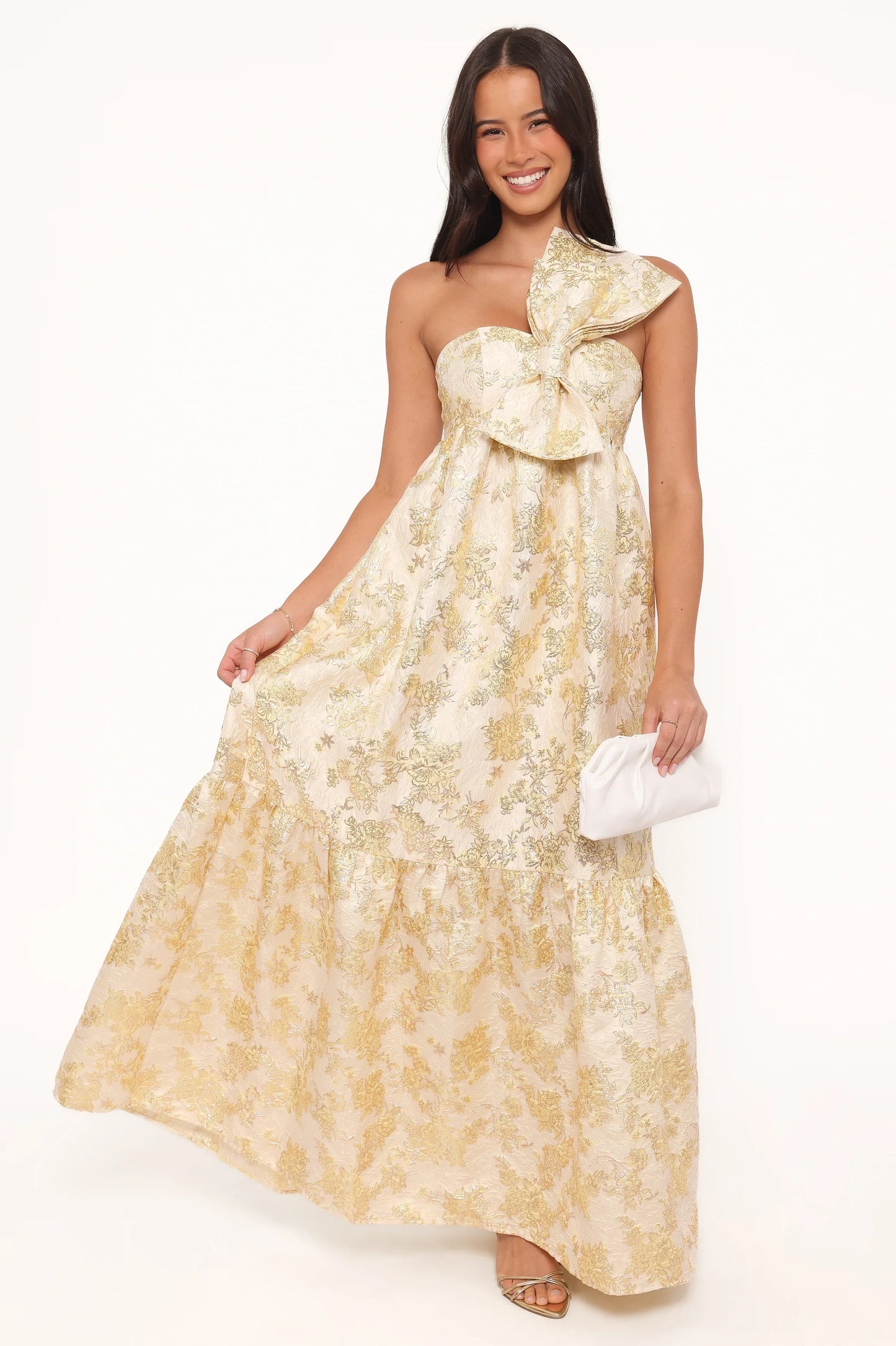 Betina Bow Front Maxi Dress Yellow Brocade