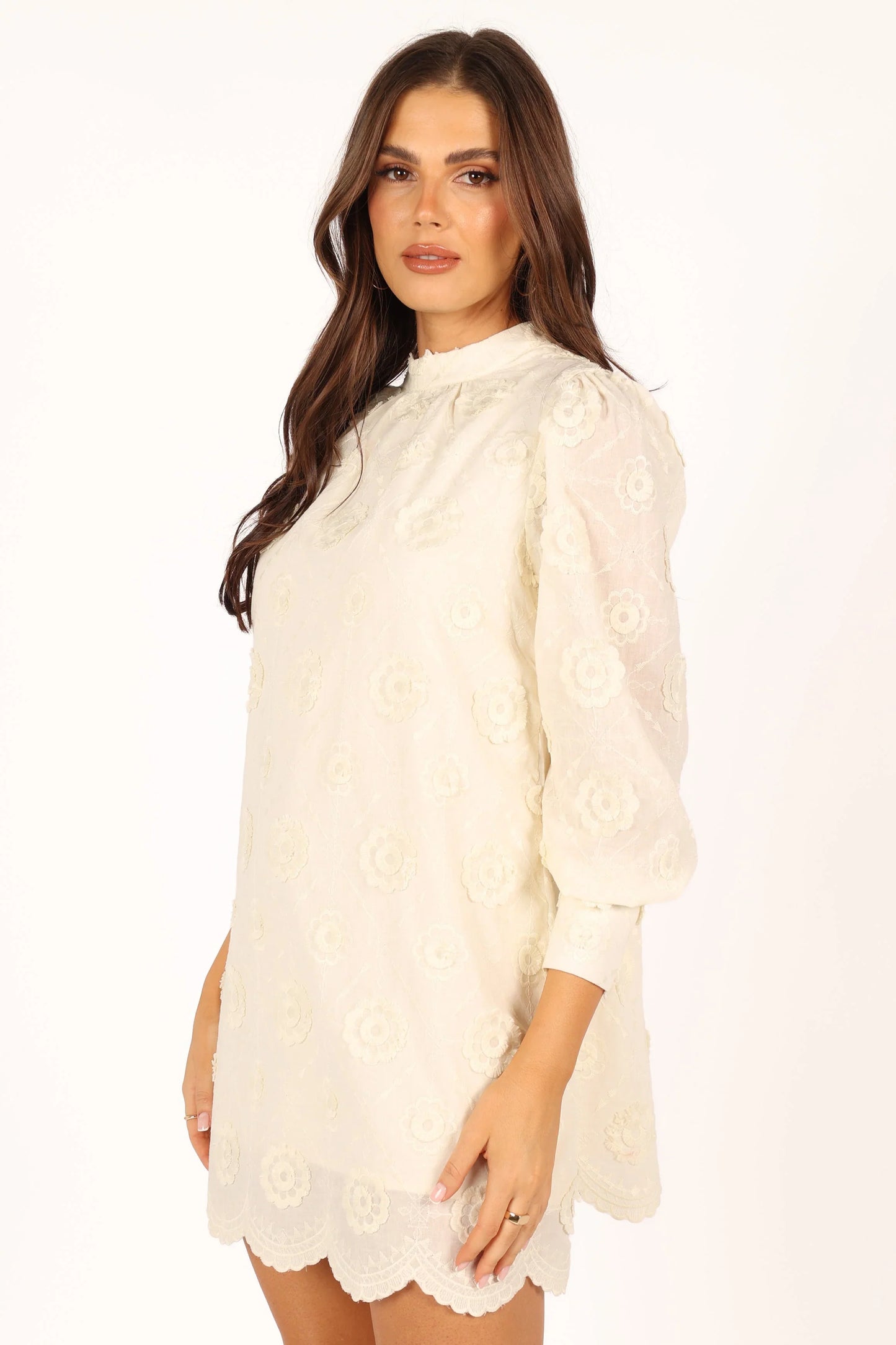 Stefania Long Sleeve Mini Dress Cream