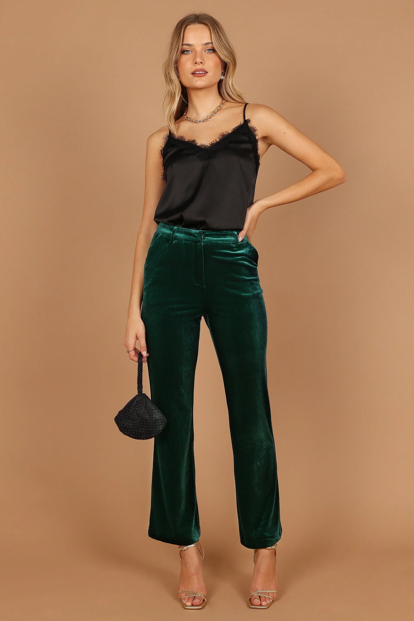 Darla Velvet Wide Leg Pants Hunter Green