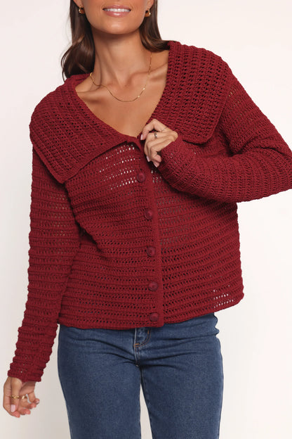 Lyra Large Collar Cardigan Burgundy