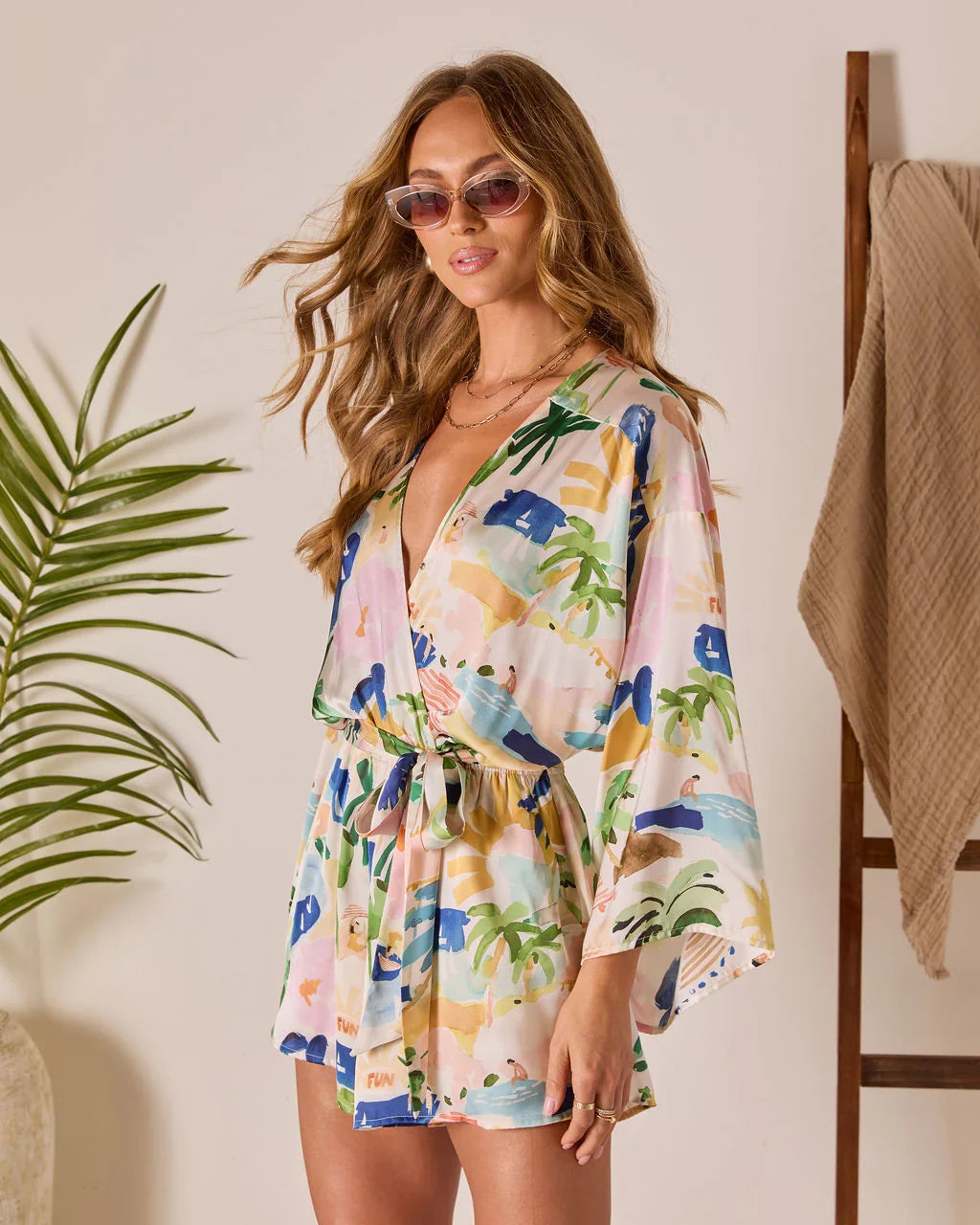 Palm Canyon Satin Tie Waist Romper