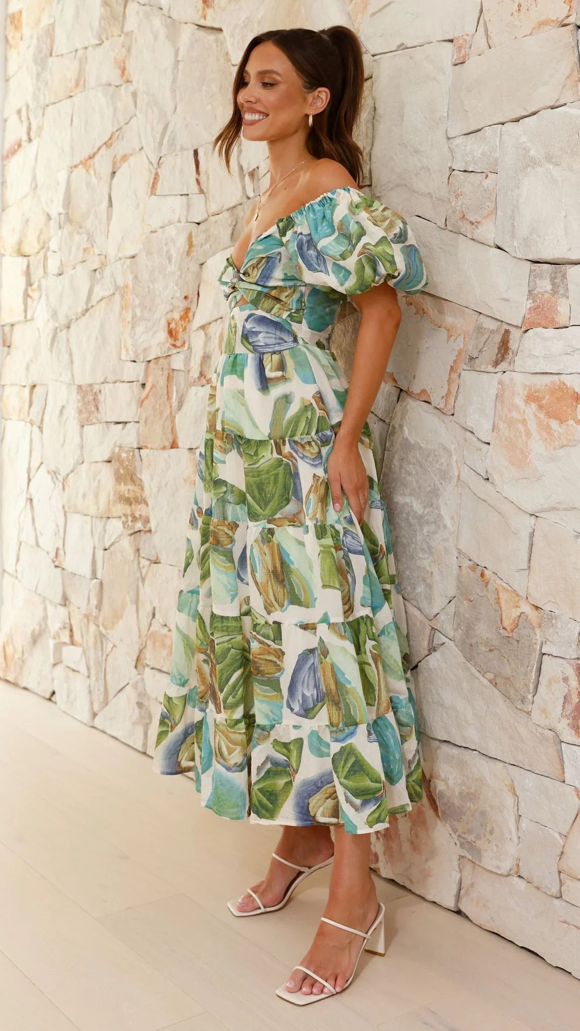 Balthazar Maxi Dress Green Blue Print